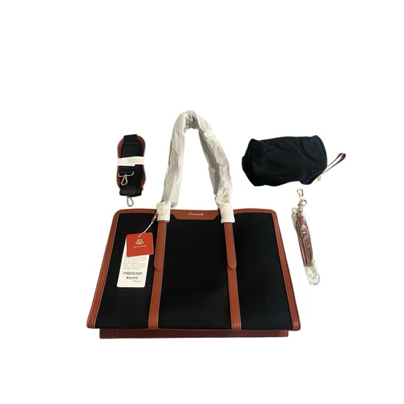 LOVEVOOK Laptop Bag Black Brown Trim Detachable Strap Accessory Case Large