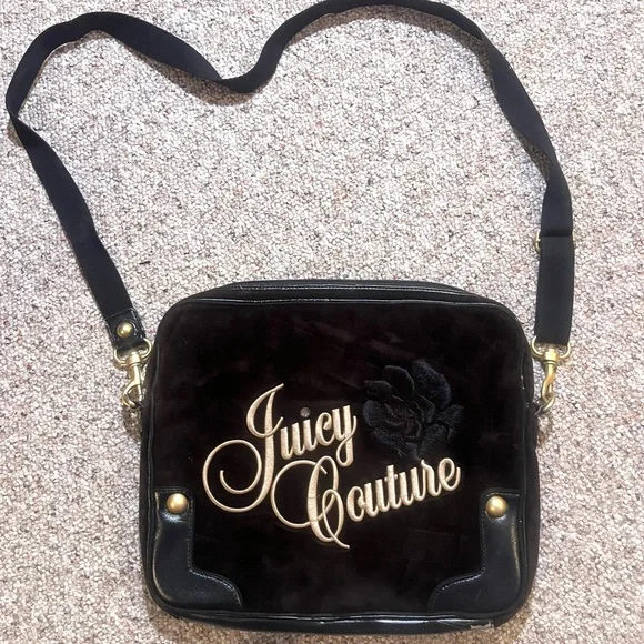 Juicy Couture Black Velvet Laptop Case with Strap