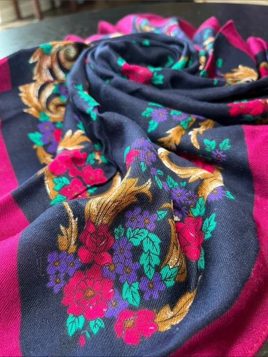 Vintage Pink Purple Floral Scarf