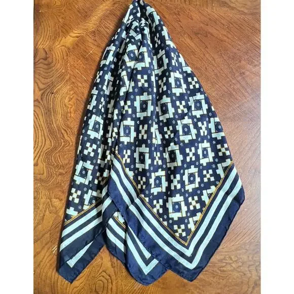 Oversized Silk Scarf Signed Iwan Tirta Batik Navy Gold 32x 31