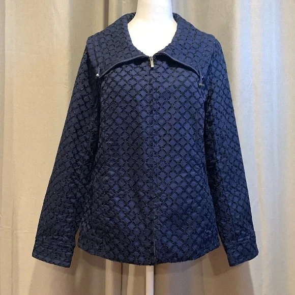 NWOT - Coldwater Creek Blue Full Zip Eyelet Jacket Size 12