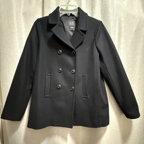 A/X Armani Exchange Women’s Black Wool Blend Pea Coat Jacket Lined Size Medium