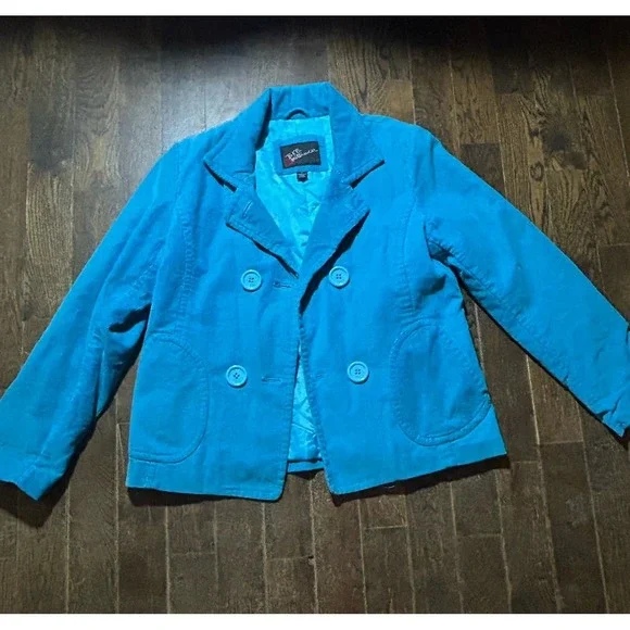 BKE Buckle Womens Xl Blue Corduroy Jacket 100% Cotton front Pockets Button Y2K