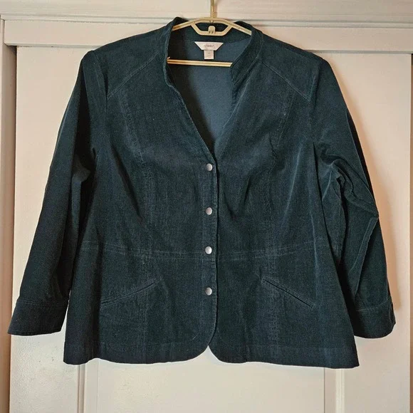Corduroy Snap Front Jacket Womens 4X Stretch Academia Office Career