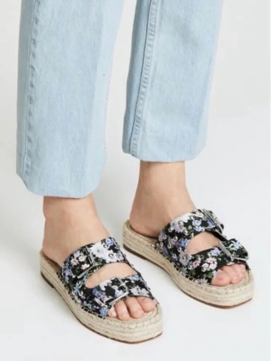 Rebecca Minkoff | Jodi Studded Espadrille Sandal - Black Flower - EUC - Size 9.5