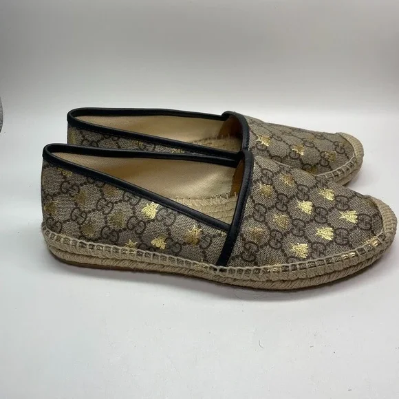 Authentic Gucci Pilar GG‎ Bee Canvas espadrilles 40 Great Condition