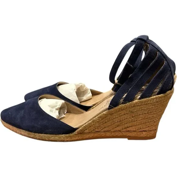 ERIC MICHAEL Navy Blue Espadrille Comfort Sandals Wedges Spain Size 41 (10)