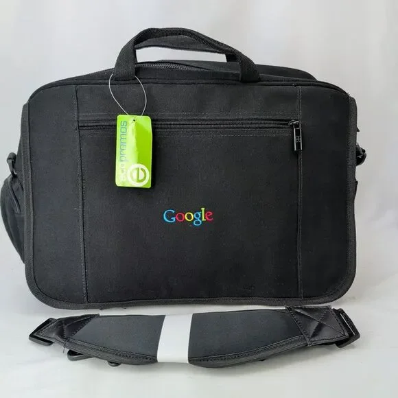 Google Laptop Bag Messenger Briefcase Black Embroidered Logo Promo New Polyester