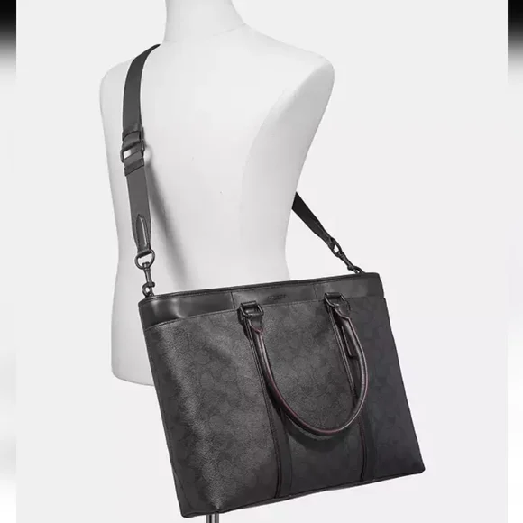 Coach Perry Business Leather Tote Handbag Purse In Signature Canvas C Logo Brown