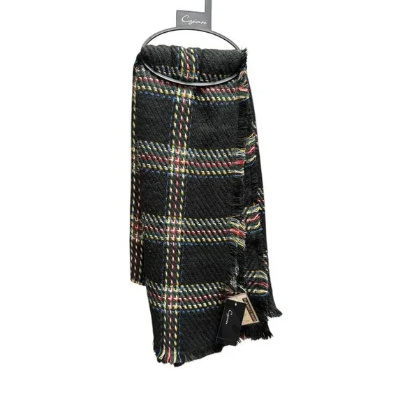 Cejon Heritage Lightweight Women's‎ Black Plaid Woven Scarf Wrap Shawl