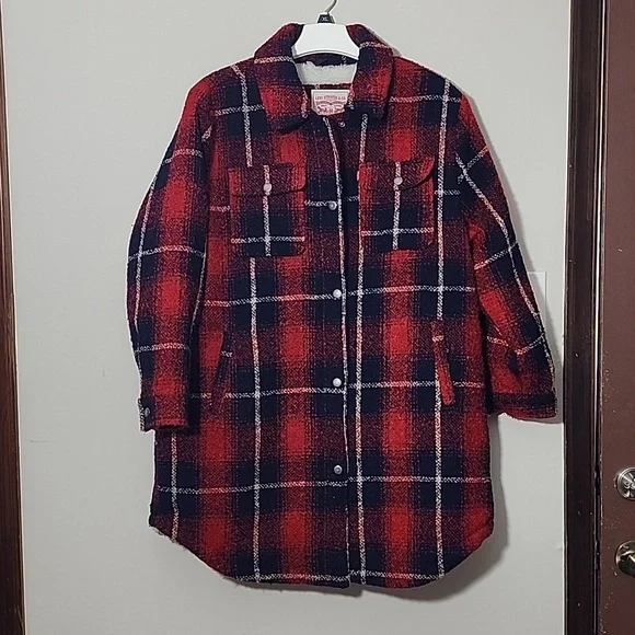 Levi's Wool Blend Oversized Plaid Sherpa Shirt Shacket Size XL