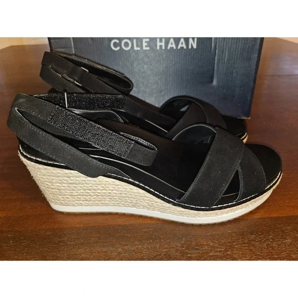 Cole Haan Cloud Feel Espadrille Wedge Heels in Black Size 9 B New in box‎