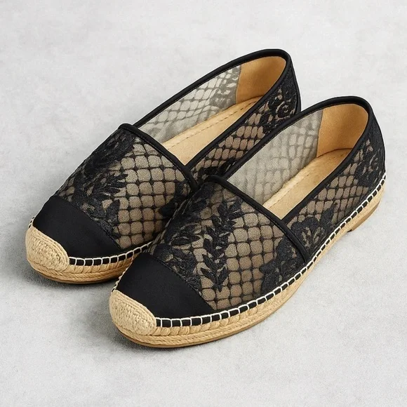 New L’Agence Floral Embroidered Lace Espadrille Loafer Flats Slip On Sz 6