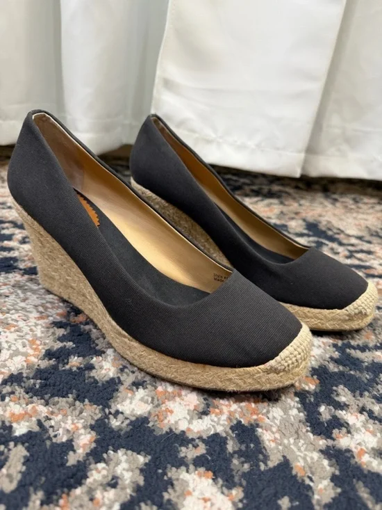 J. Crew ‘Seville’ Espadrille Wedges in Black Canvas Size 10
