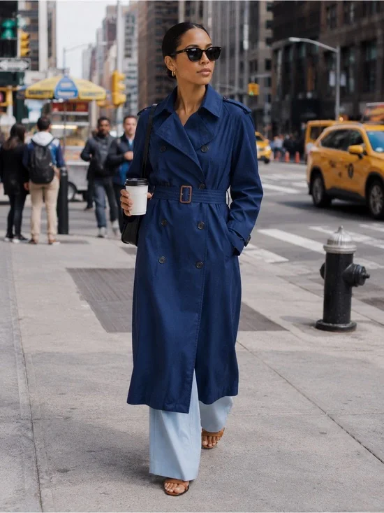 Lauren Ralph Lauren Black Label Featherweight Twill Trench Coat sz: 12 Blue