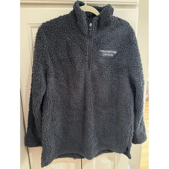 Womens Port‎ Authority Black Sherpa Logo Pullover Jacket XL Touchstone Crystal