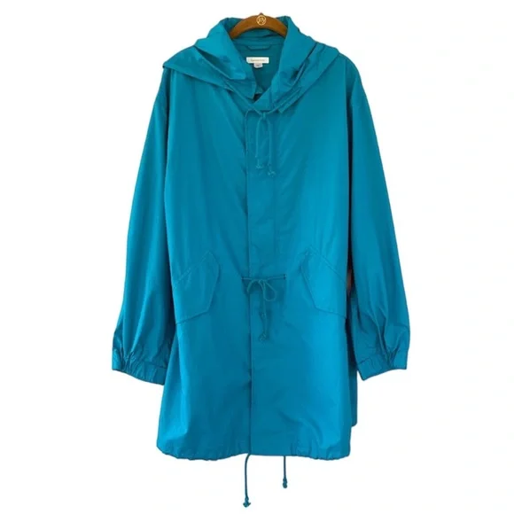 Garnet Hill Womens Blue Hooded Spring Longline Jacket Size 12