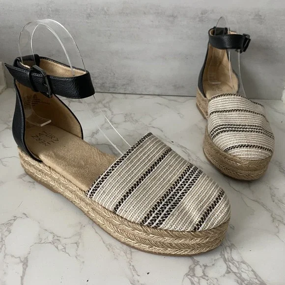 Naturalizer Espradrilles‎ Sandals Sz 8.5M Leather Fabric Flat Summer Coastal