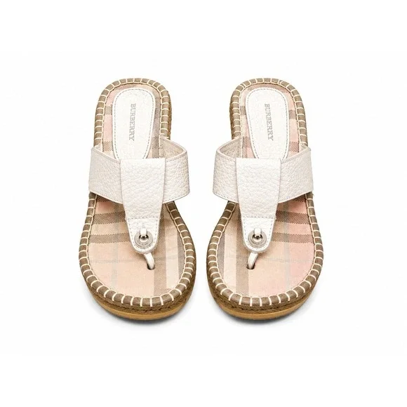 Burberry Wedge Sandals EU 35 White Nova Check Espadrille Thong Slides