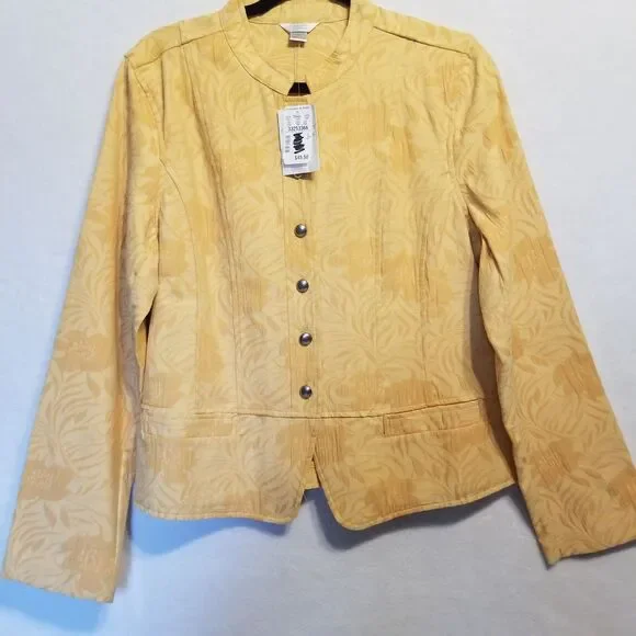 Christopher & Banks L Jacket Goldenrod Yellow Brocade Button Lightweight Preppy
