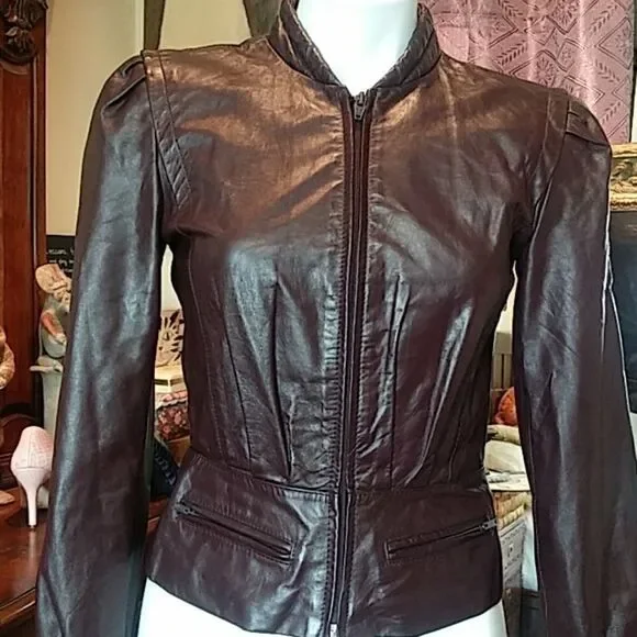 Bermans. Dark burgendy leather jacket