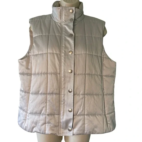 Lauren Ralph Lauren Quilted Puffer Vest Silver Snap Front XL Outdoor Casual