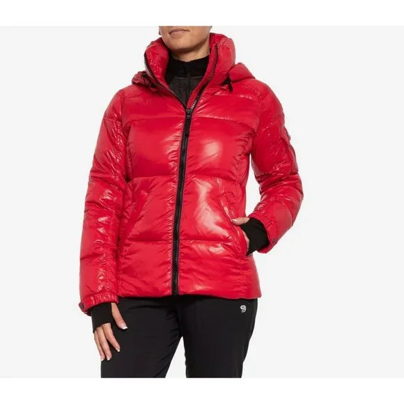 S13 NYC Quilted Down Puffer Coat Removable Hood Red Winter Ski Jacket Medium