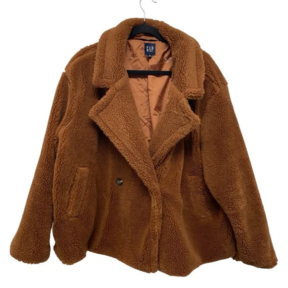 GAP Brown Teddy Jacket Lightweight Cozy Lapel Collar Size XXL