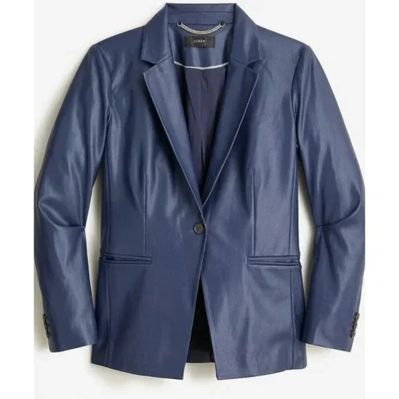J. Crew | Limited Edition Cutaway Blazer Blue Faux Leather Blazer Jacket 10