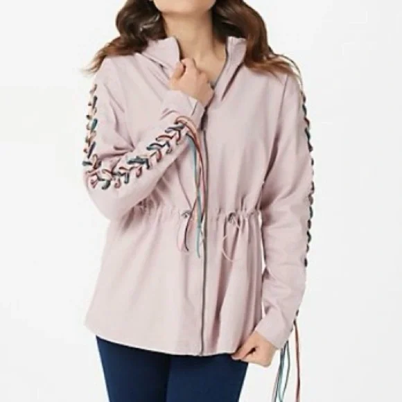 Peace Love World Braided Sleeve Hooded Mandala Jacket Mandy Pink Small