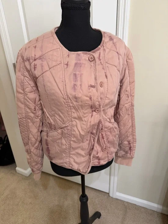 Marrakech Anthro Style Quilted Jacket small pink tie dye moto lightweight