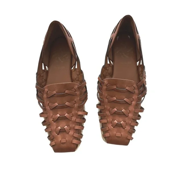 Sam & Libby Brown Woven Leather Espadrille Size 9