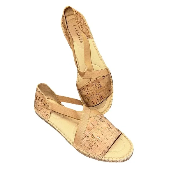 NWOB Talbots Ilyssa Elastic‎ Cork Espadrille Flats Strappy Sandals Women's 9 $99