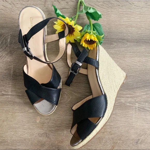 Cole Haan Black Hart Woven Espadrille Wedges