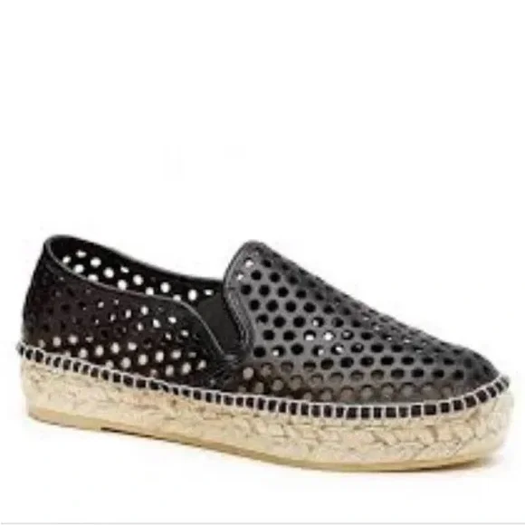 Loeffler Randall Rowan Black Leather Platform Espadrille Loafer Sneaker 40 9-9.5