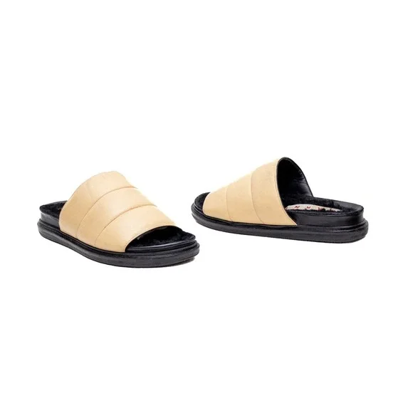Marni Beige & Black Women's Leather Sheepskin Slides‎ Sandals Sz US 6.5