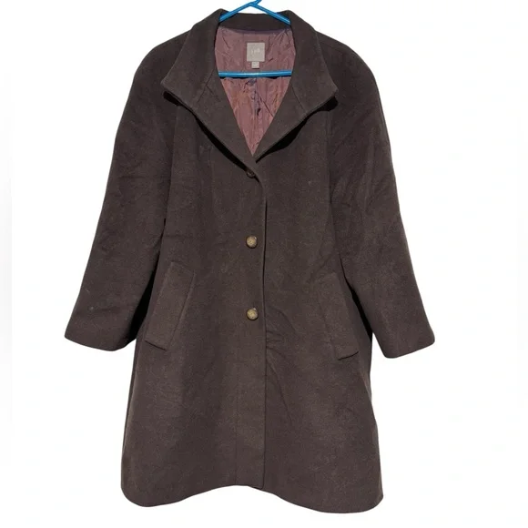 J Jill Chocolate Brown Wool Blend Trench Coat Women Size L Winter Old‎ Money