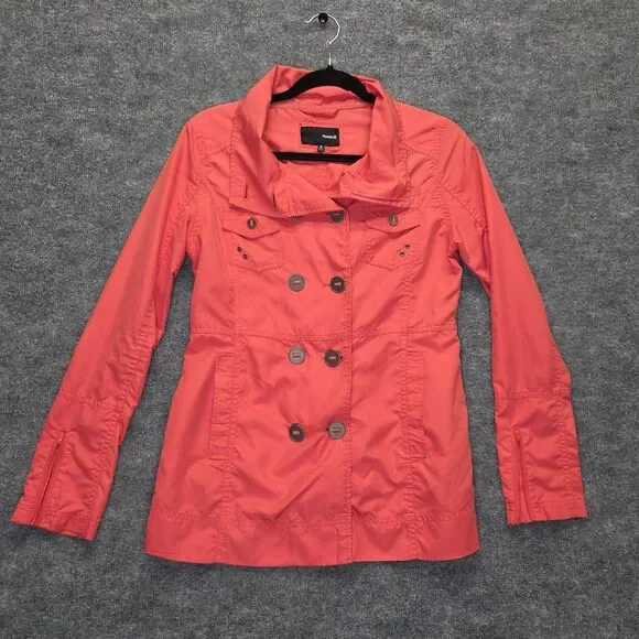 Hurley Jacket Womens Small Double Breasted Trench Coat Lightweight Button Front