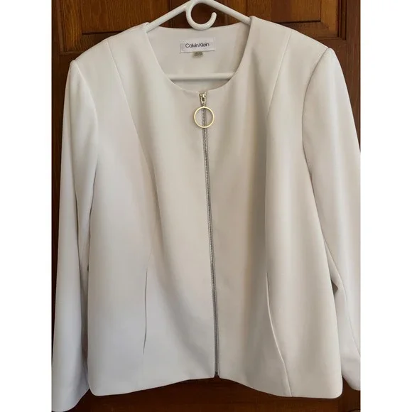 Calvin Klein Zip-Up Suit‎ Separate Jacket Womens Size 20W White Business Casual