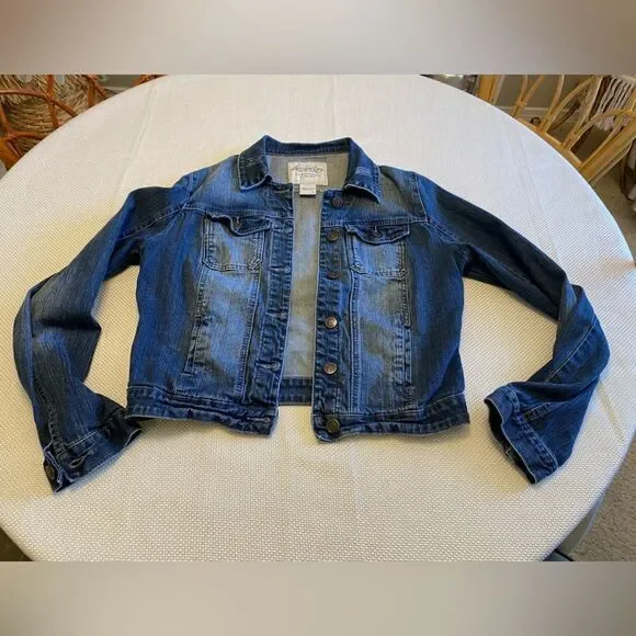 American rag distressed denim jacket  large bohemian jeans fabric lightweight