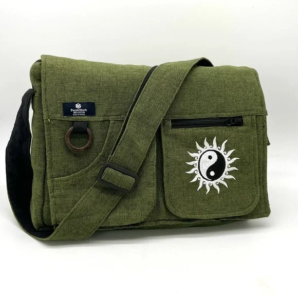 Yin Yang Embroidered Laptop Messenger Bag