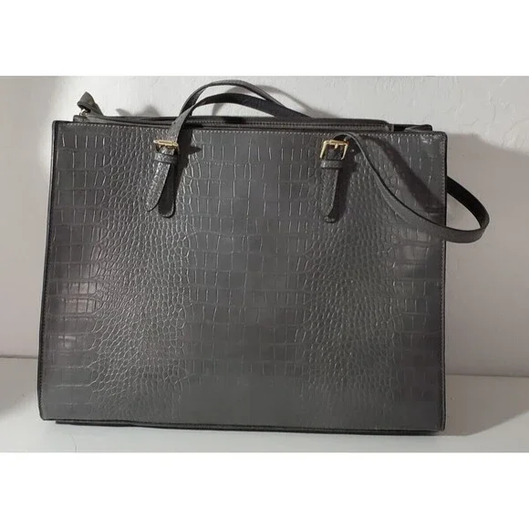 Womens Gray Laptop Purse Faux Leather with Bottom Studs