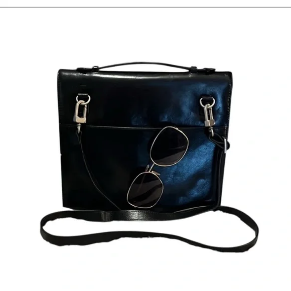Brookstone Vintage Black Leather Crossbody Shoulder iPad Case
