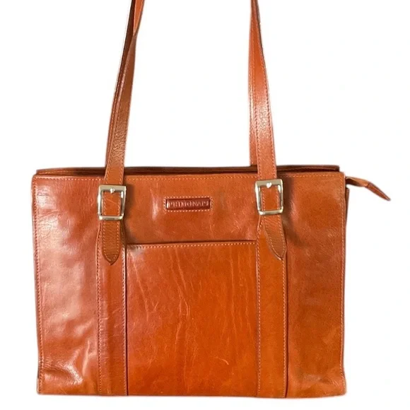 Italian Cognac Brown Leather Tote Bag