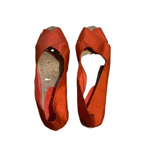LRL‎ Ralph Lauren Cecilia Sz 7.5 Shantung Silk Espadrille Wedge Peep Toe Sandals
