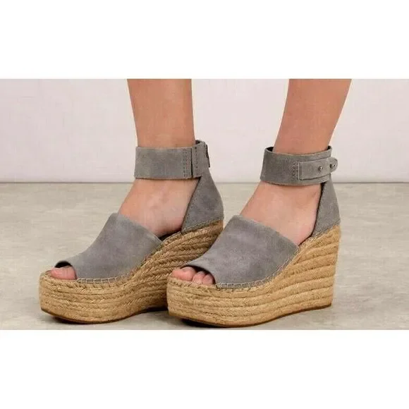 Dolce Vita Espadrille‎ Sandals Gray Suede Platform