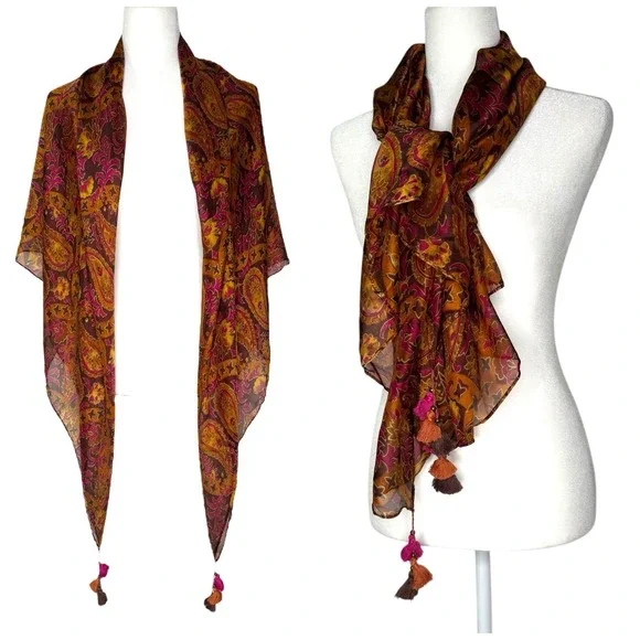 NWT VTG Lucky Brand 100% Silk Scarf 52