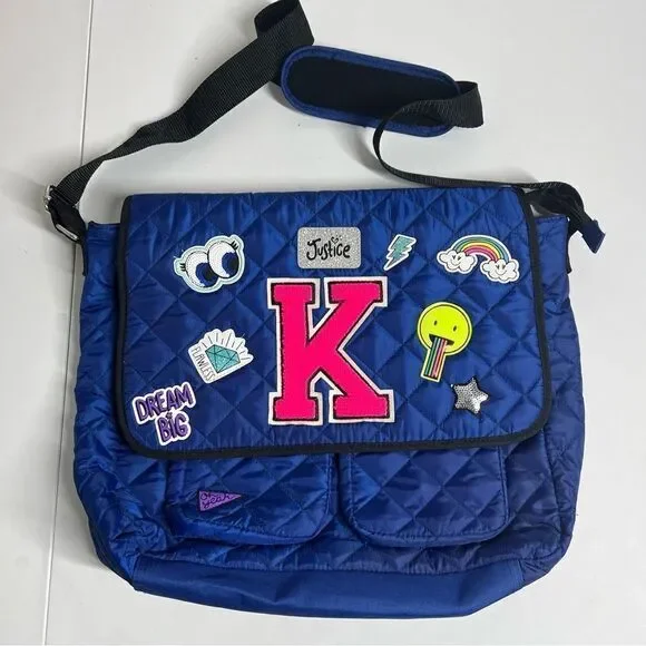 Justice Quilted Patch Messenger Bag Blue Initial Y NWOT Blue