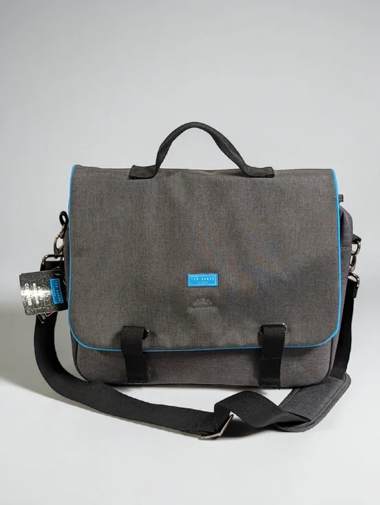 Ted Baker London Laptop Messenger Bag Gray Blue Trim NWT Bodywear Work Travel