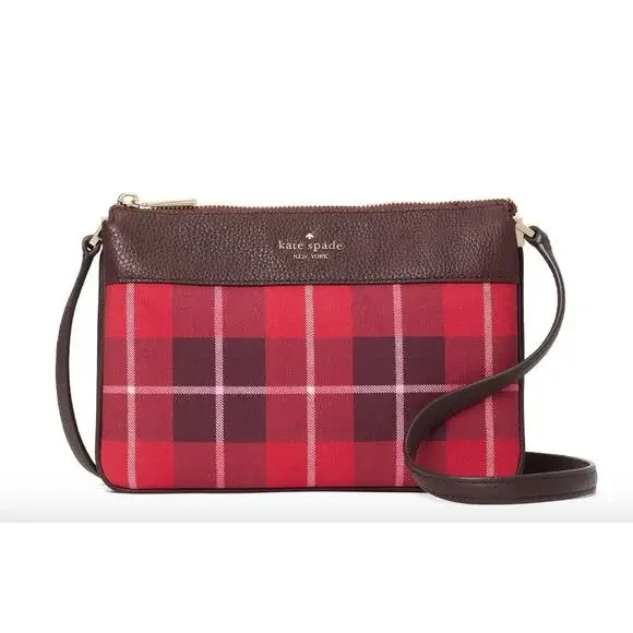 NWT Kate Spaid Leila Plaid Triple Gusset Crossbody $279
